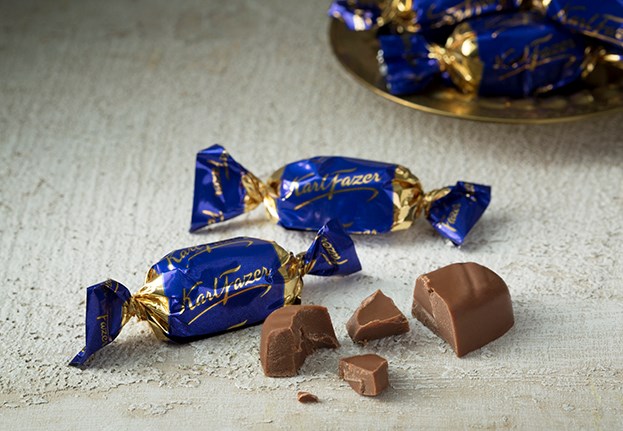 Pieces of wrapped Fazer chocolate