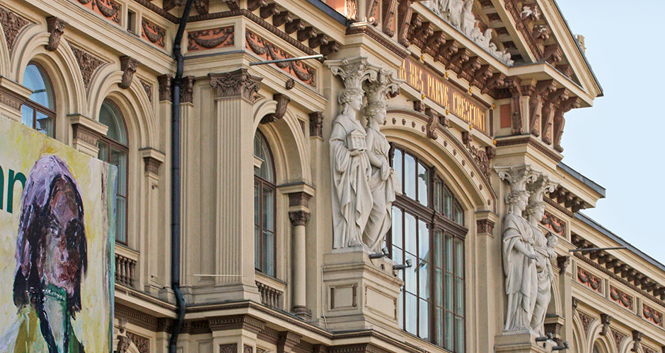 Detail of the facade of the Ateneum Art Museum in Helsinki