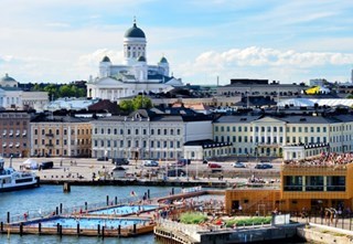 Aerial view of the Helsinki Catheral, the Presidential palace and the City hall