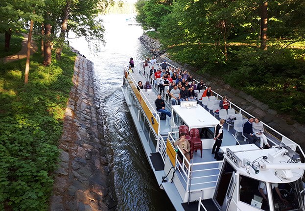 Beautiful Canal Route boat sightseeing in Degerö Canal Helsinki