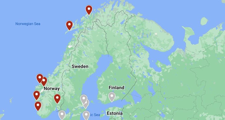 Kart over reisemål Stromma Norge