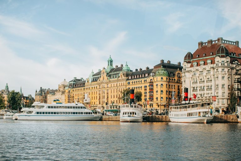 Stromma archipelago boats at the departure point Strandvägen along Nybroviken in Stockholm.
