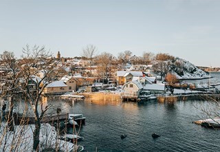 View of the North Harbor in Vaxholm during winter
