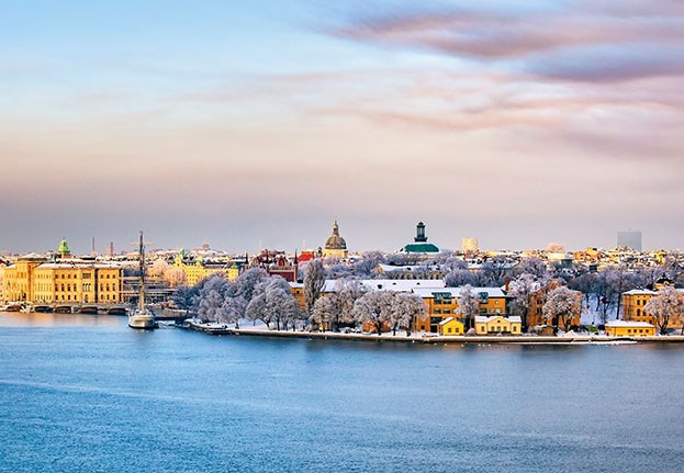 Vintrig utsikt över Skeppsholmen i Stockholm