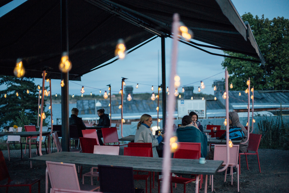 People enjoying the evening at a terrace