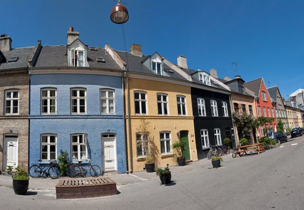 Row of colorful houses on Olufsgade in Copenhagen