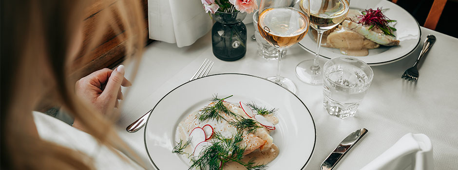 Dinner are served onboard M/S Prins Carl Philip - a fish dish