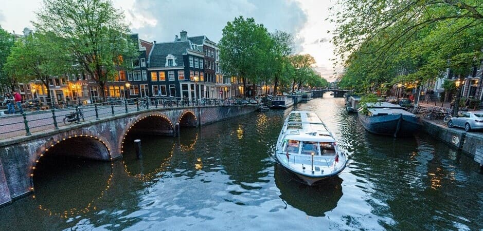 Touring boat on the canals of Amsterdam
