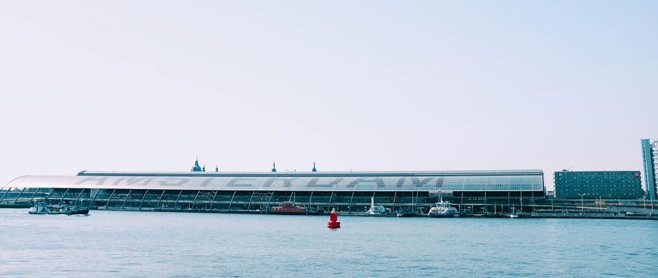 Amsterdam Centraal station seen from the IJ water