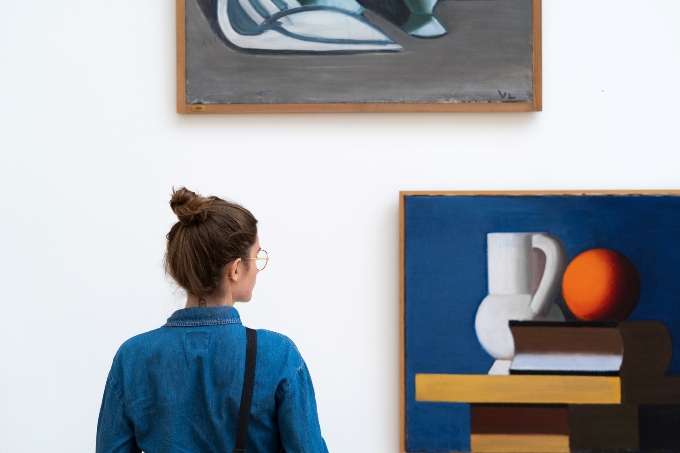 Person admiring modern art paintings at SMK in Copenhagen. ©SMK