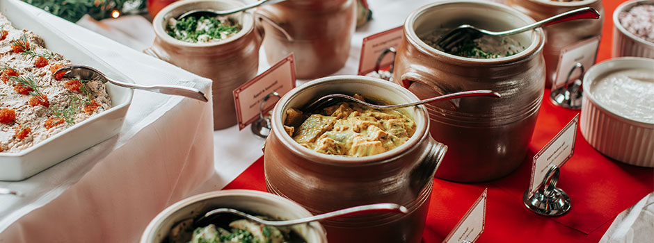Herring jars set up on the Christmas buffet